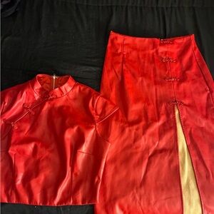 Fashion Nova Red and Gold Skirt Set